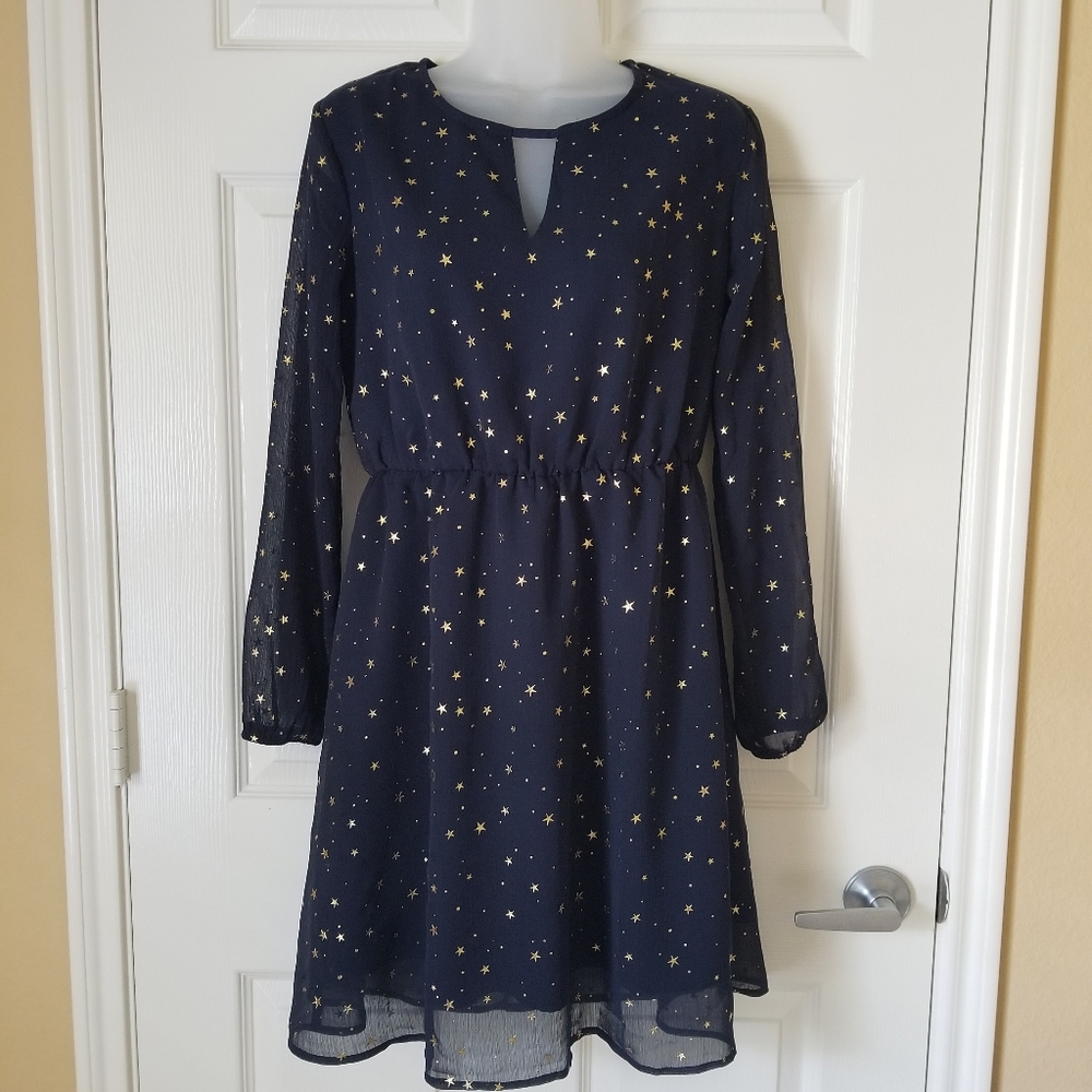 Allegra K Gilding Metallic Star Flared A-line Party Dress Women's Size S